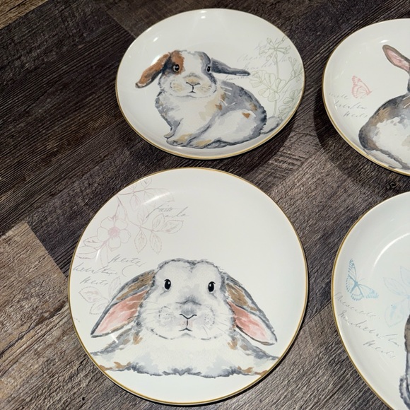 Pier 1 Bunny Salad Plates - White and Gray-set of 4 - Picture 3 of 8